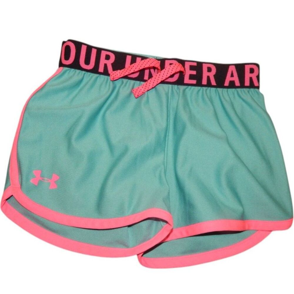 Under Armour girls youth small teal pink activewear shorts